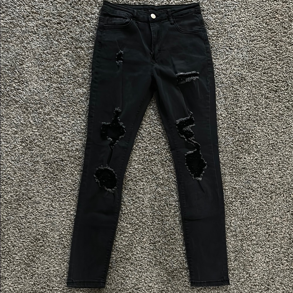 Women's Black Distressed Jeans